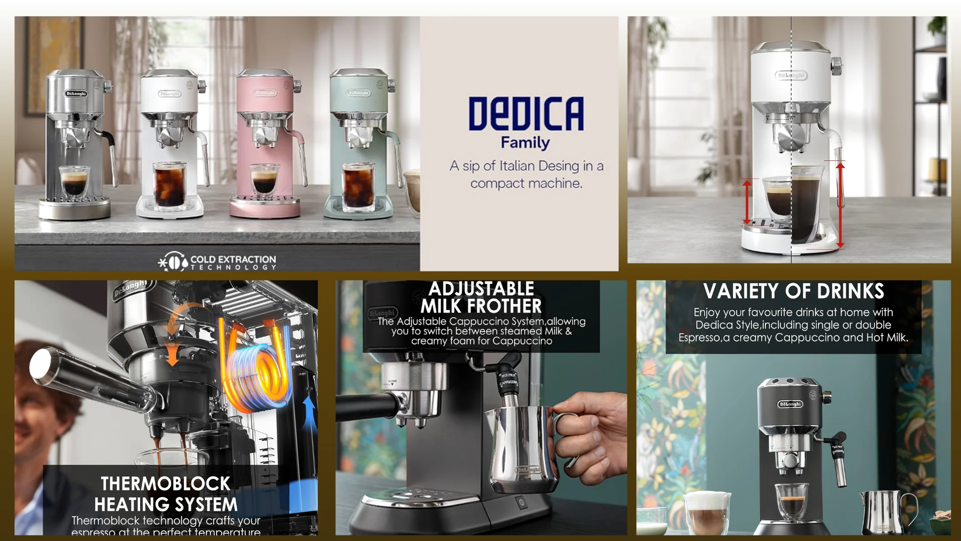 De'Longhi Dedica coffee machine features and drinks